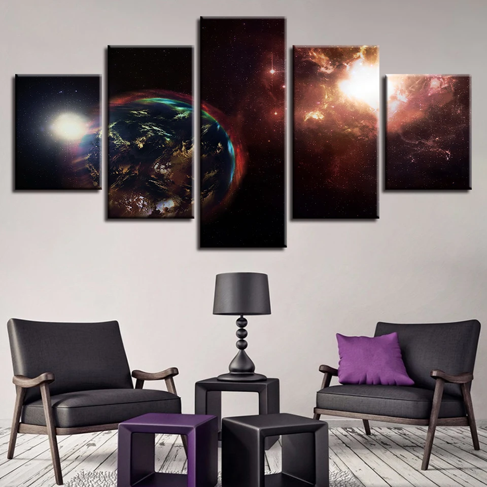 

Printing Wall Art Modular Frame Painting 5 Pieces Abstract Earth Planets Night View Canvas Picture Poster Living Room Decoration