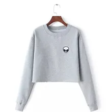 ET Aliens Printing Hoodies Sweatshirts harajuku Crew neck Sweats Women Clothing Feminina Loose Short Fleece Jumper