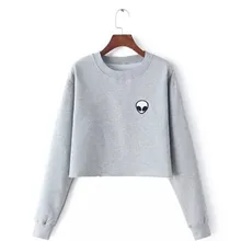 ET Aliens Printing Hoodies Sweatshirts harajuku Crew neck Sweats Women Clothing Feminina Loose Short Fleece Jumper Sweats Warm