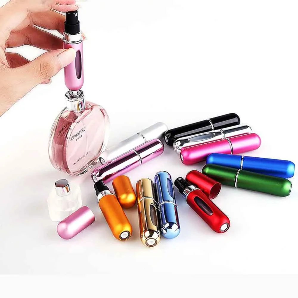 

5ml Portable Mini Aluminum Refillable Perfume Bottle With Spray Empty Cosmetic Containers With Atomizer For Traveler New PN34