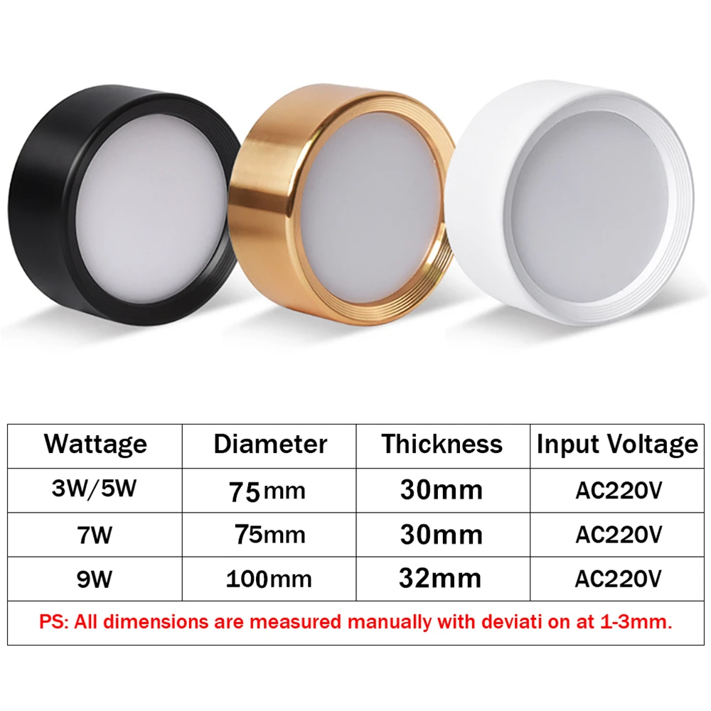 Монтируемый на поверхность светильник 3 Вт 5 Вт 7 Вт 9 Вт 220 В светодиодный встраиваемый потолочный Точечный светильник круглый светодиодный потолочный светильник s для кухни, спальни