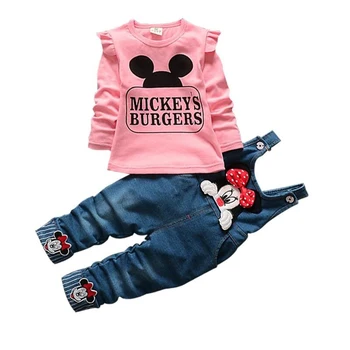 

Girls Clothing Sets Mickey Minnie Romper Clothing Sets For Girls Autumn Full Sleeve Shirt + Jeans Girls Clothing