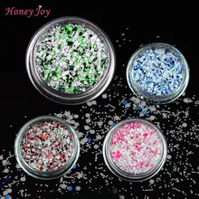 12 шт./компл. рождественские цвета с белым шестигранным блеском для ногтей порошок блестки красочные с порошком наконечники дизайн ногтей рождественские декорации подарки