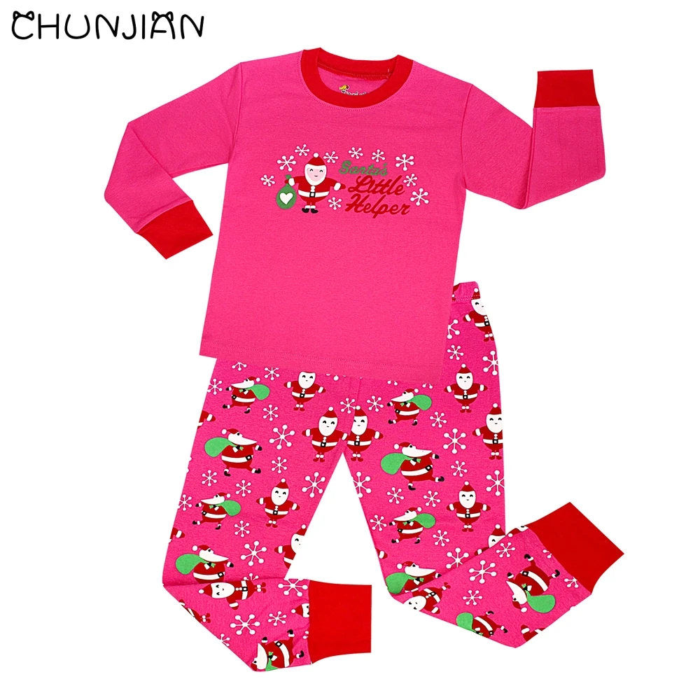 New Kids Christmas Pajamas Girls Pink Pijama Baby Long Sleeve Sleepwear