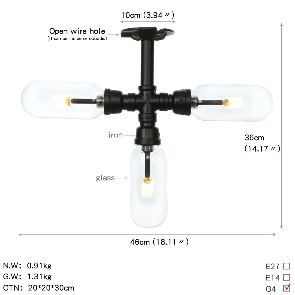 Ретро промышленный потолочный светильник винтажный черный водопровод лампа включает стеклянный абажур лампы гостиной спальни огни домашний свет - Цвет корпуса: 17