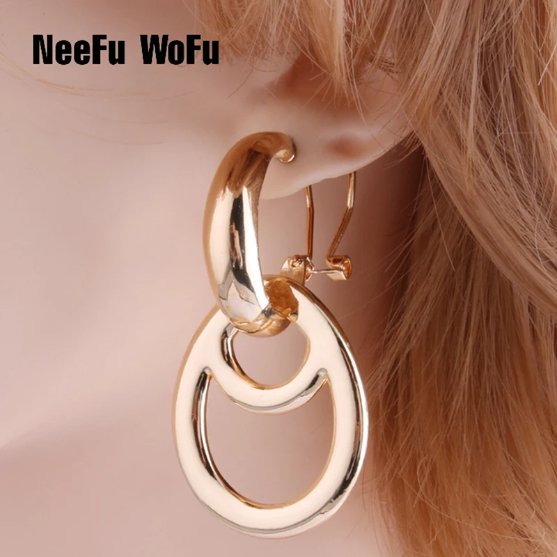 

NeeFu WoFu Drop Big Earring Oval Earrings For Woman Dangle Zinc alloy Large Long Brinco Printing Ear Accessories Oorbellen