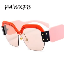 PAWXFB Роскошные итальянские дизайнерские Квадратные Солнцезащитные очки для женщин Ретро без оправы розовые Солнцезащитные очки женские гафы de Sol