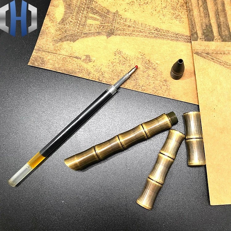 Новинка с бамбуковой секцией старая латунная ручка EDC ручной работы латунная ручка винтажная ручка для подписи нейтральная