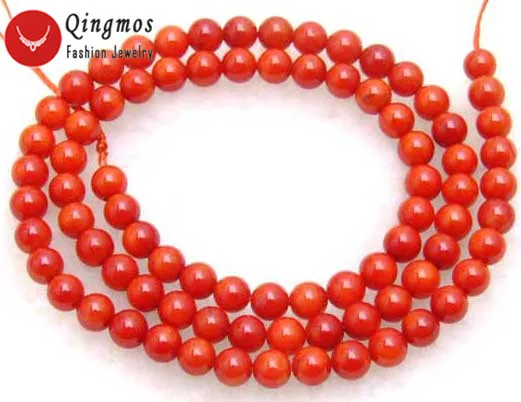 

Qingmos Natural Red Coral with Round High Quality 4-5mm Coral Beads for Jewelry Making Loose Beads Strand 15"-los206