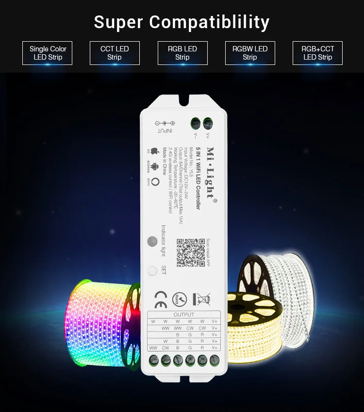 Mi-Light 5 светодио дный в 1 wifi LED DC12-24v контроллер приложение controllerFor RGB RGBW RGB светодио дный светодиодные полосы света Amazon Alexa голосовой телефон