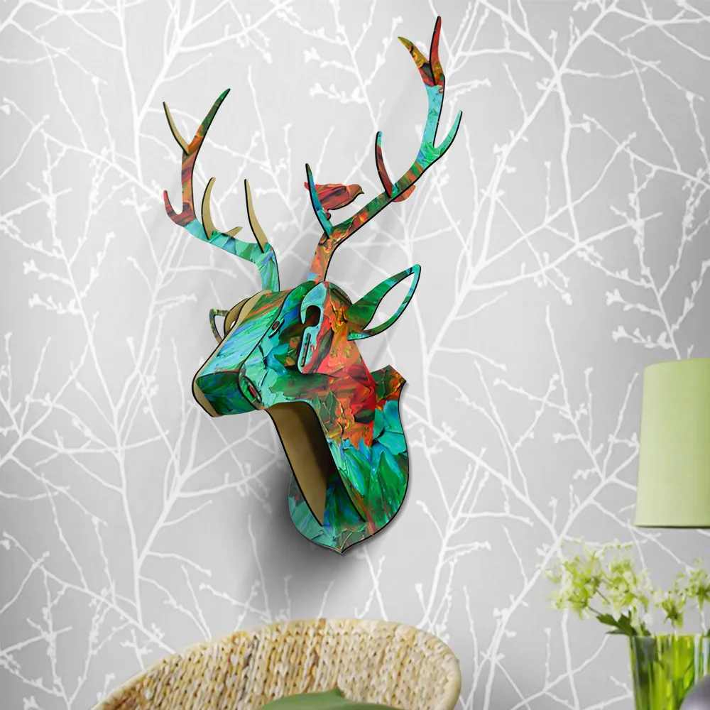 Animal Reindeer Head Wooden Wall Hanging For Living Room Bedroom Home Decor Wood Crafts MDF Hanging Decorations in small size Animal Reindeer Head Wooden Wall Hanging For Living Room Bedroom Home Decor Wood Crafts MDF Hanging Decorations in small size