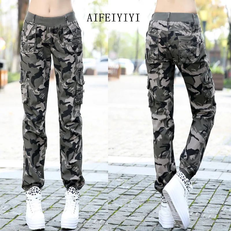 Billig Womens Training Camouflage Military Harem Cargo Jeans Hosen Denim Overalls Strahl Baggy Hose Damen Lose Multi tasche Hose