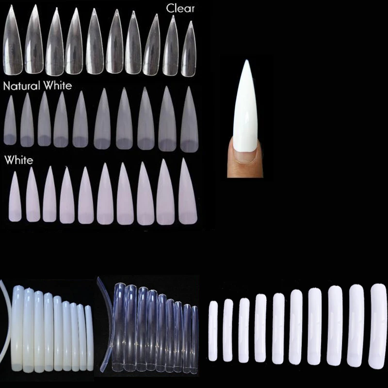 100 قطعة 6 أنماط طويلة نصف أظافر صناعية s خنجر/مربع أظافر تركيب من الأكريليك أظافر صناعية تلميح الخنجر الفرنسية مسمار الفن نصائح أدوات
