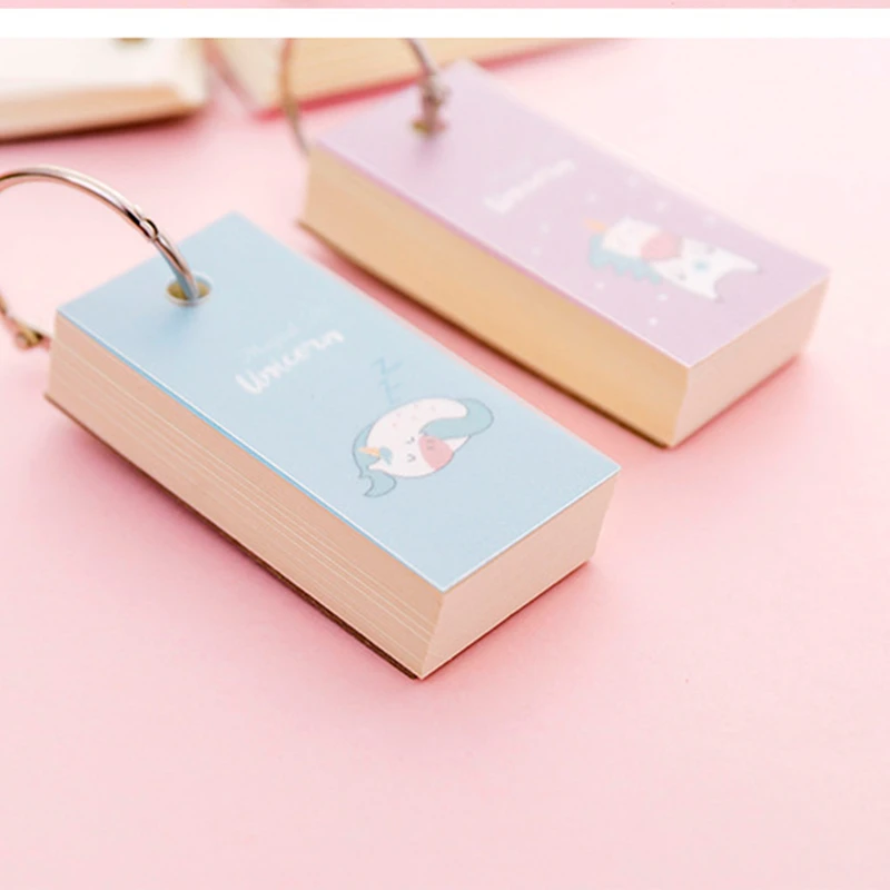

4 colors Pink unicorn Memo note Binder Ring Easy Flip Flash Cards Study Memo Pads iron ring student mini portable word book set