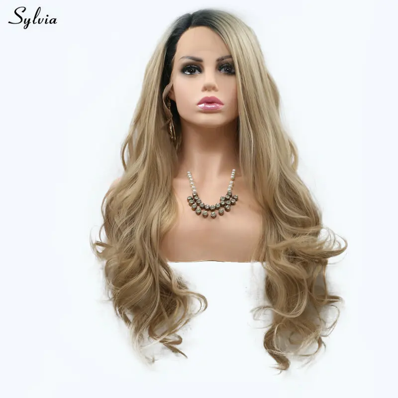 Sylvia Natural Wave New Style Blonde Wig Ombre Dark Roots Long