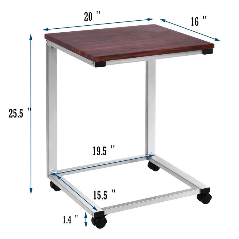  High Quality Portable Rolling Stand Sofa Side Table Sturdy Engineering MDF Iron Frame End Table Fou