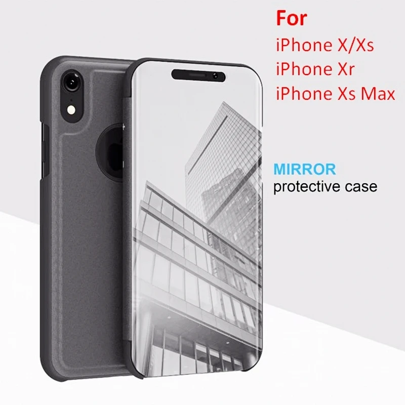 Роскошный флип чехол для телефона с подставкой iphone Xs Xr Max зеркальные прозрачные