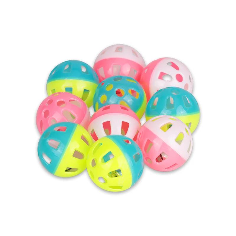 10pcs Plastic Pet Kitten Cat Chase Rattle Ball Toys With Bell