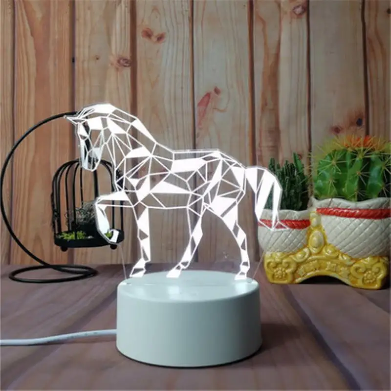 3D Ночник Новинка спальные шкафы оригинальная прикроватная лампа - Цвет: White horse