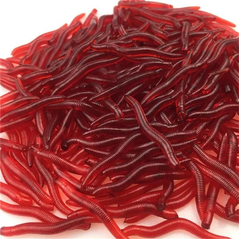 Fishing Lure Soft 50Pcs Bait 4cm Belly Chest Fork Dice Simulation Earthworm Lures Fishing Accessories pescaria #4A30 (2)