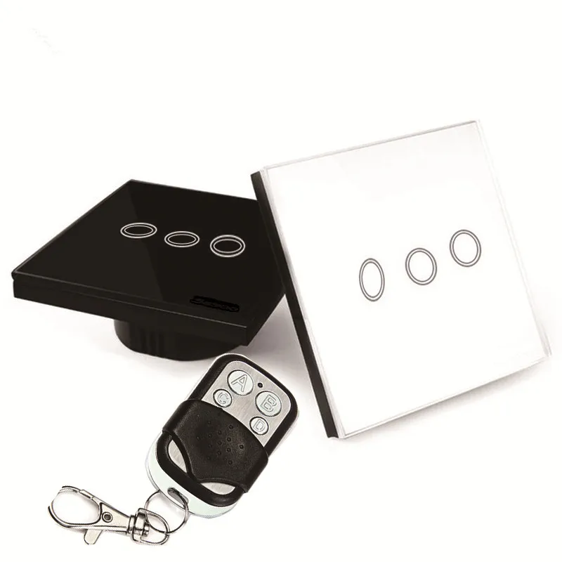 EU UK wireless remote control wall touch 3 gang 1way intelligent wall lamp switch crystal glass