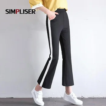 

SIMPLISER Women Striped Flared Pants Black Skinny Casual Pants Female Large Size 4XL Pantalon Elastic Waist Trousers Ladies 2018