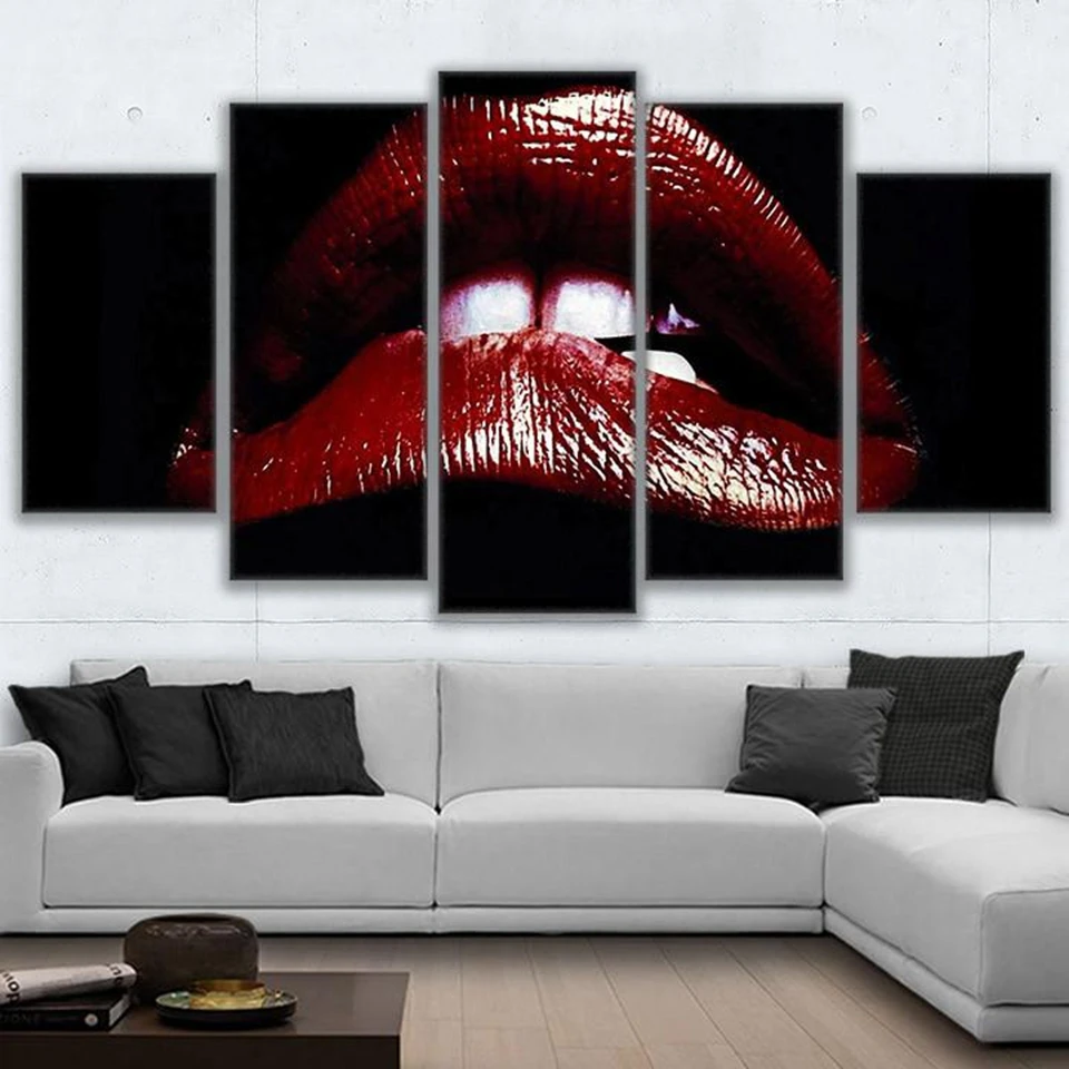 

Modular Pictures Wall Art Canvas Home Decor 5 Pieces Rocky Horror Picture Show Lips Paintings HD Printed Posters Framed PENGDA