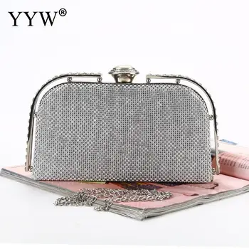 

Silver Clutch Bag For Women Satin Full Rhinestone Evening Party Bags Clutches Purse Mini Handbag Box Bag Crystal Clutch 2019 New