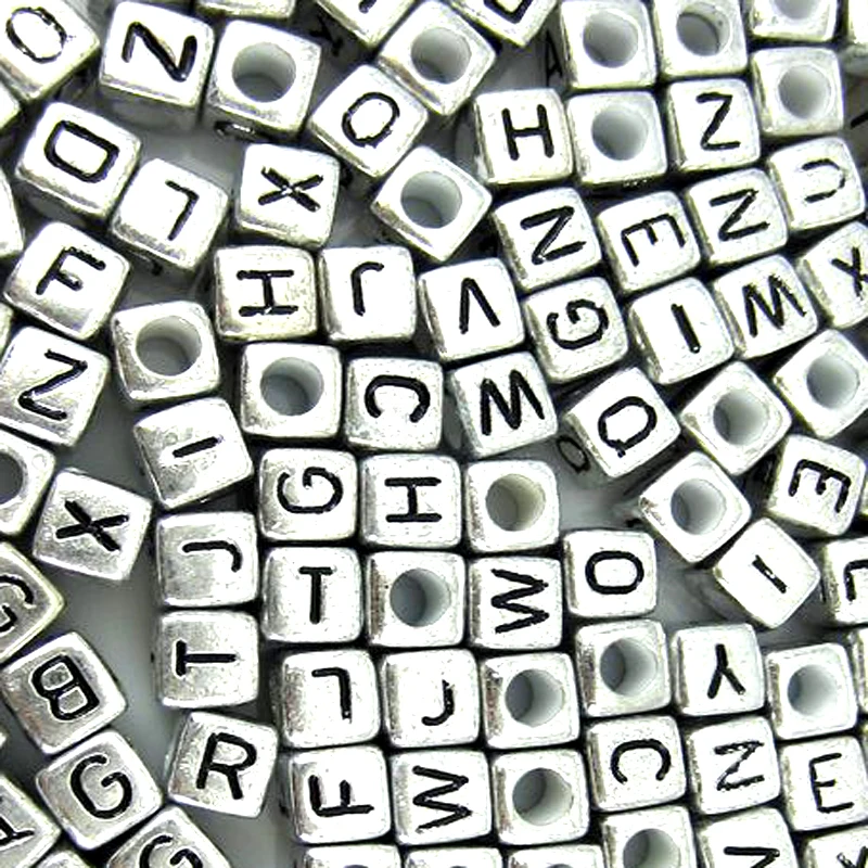 300pcs Silver Square Letter Beads Alphabet /Letter Acrylic Spacer Beads