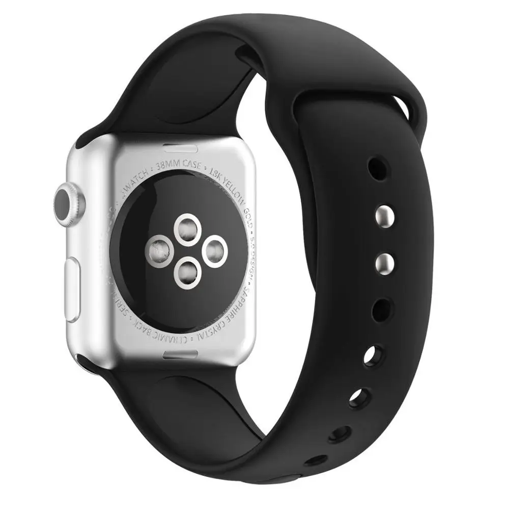 Подходит для Apple Watch Series 4/3/2/1 Smartwatch спортивный силиконовый ремешок Красочные Водонепроницаемый мягкий резиновый ремешок сменный Браслет - Цвет: Black