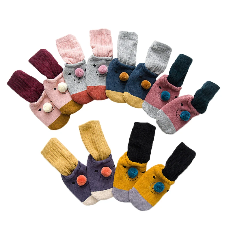 

2Pairs/1set Socks for Baby Cartoon Newborn Baby Socks Anti Slip Winter Warm Infant Baby Girls Boys Socks for Babies