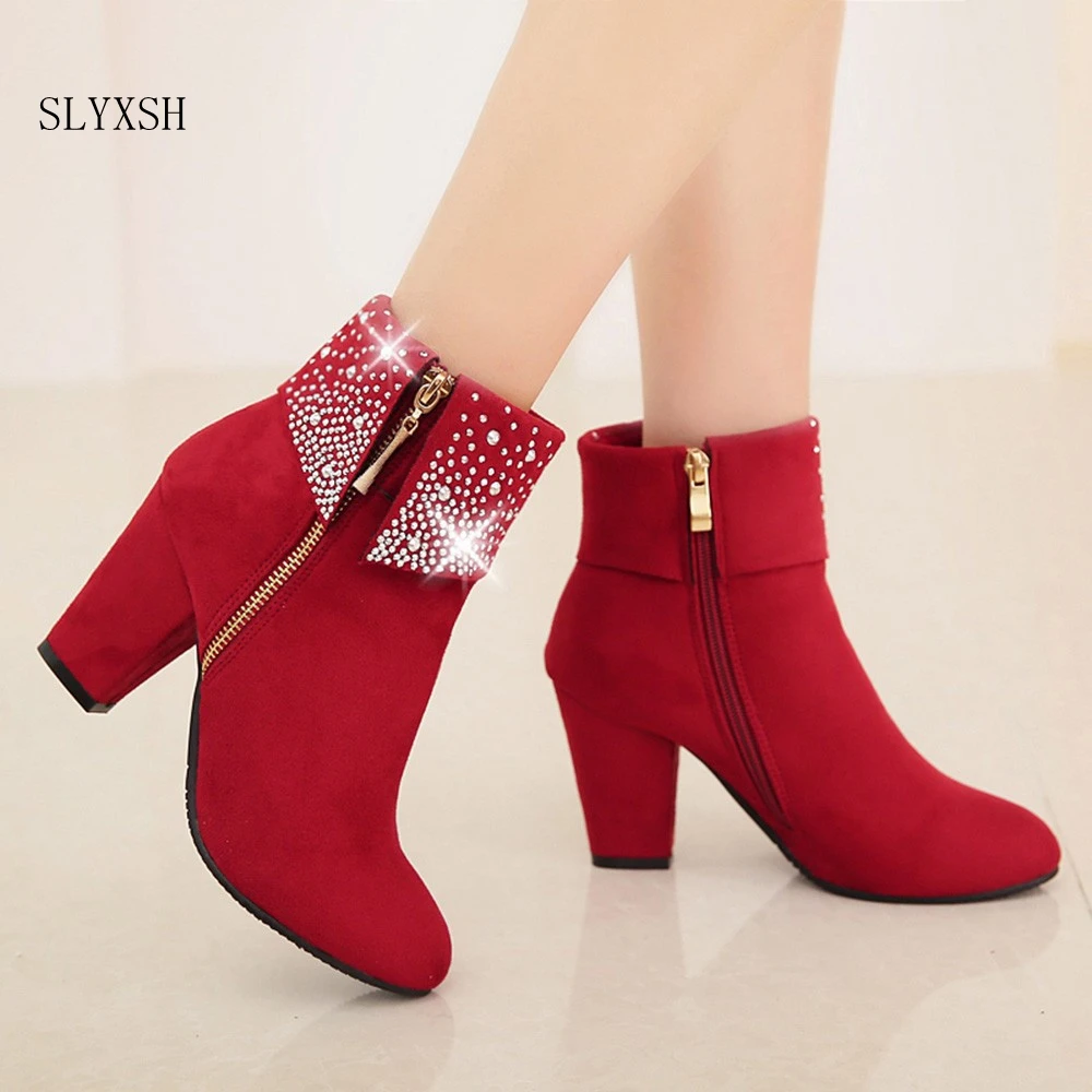 SLYXSH Botas de cristal rojo mujer, botines con tacón zapatos de invierno con cremallera, 2018|Botas de nieve| - AliExpress
