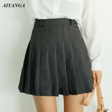 Осень, плиссированные короткие женские юбки, костюм, юбка в консервативном стиле, высокая ожидание, мини-юбки, одноцветная, серая, тонкая, для девушек, Студенческая, трапециевидная юбка