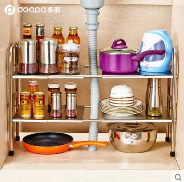 

Telescopic kitchen sink rack double-layer stainless steel microwave oven rack