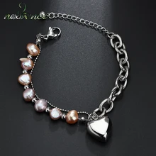 Nextvance – Bracelets à pendentif en forme de cœur, couleur argent, bijoux en perles simulées, cadeau de la saint-valentin, longueur ajustable