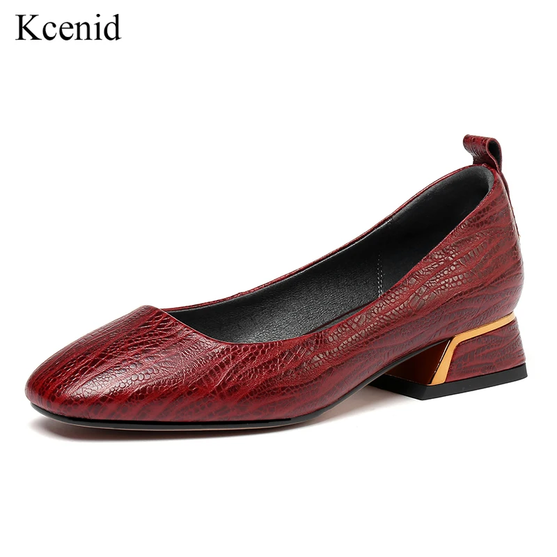 

Kcenid 2019 Spring autumn new fashion rivets genuine leather women pumps square toe mature OL hoof heels shoes woman large size