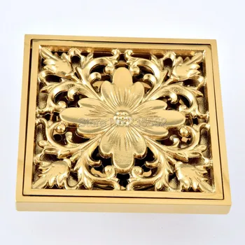 

Bathroom Accessory / Luxury Gold Color Brass Square Floor Waste Grates Bathroom Shower Drain Floor Drain lhr085