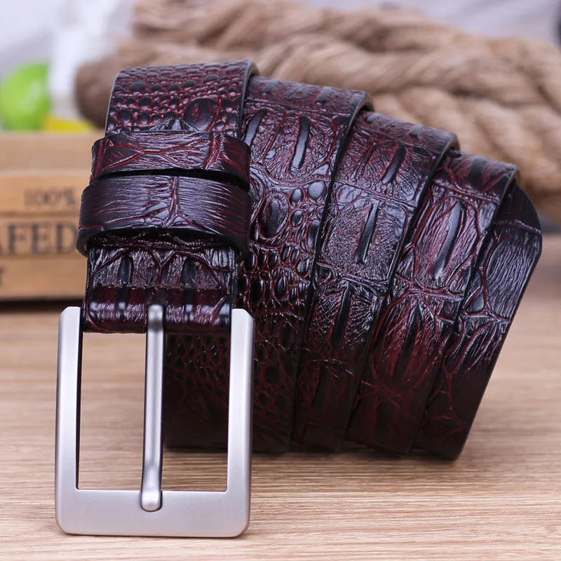 New Fashion Luxury Crocodile Skin Design men belt Genuine Leather Pin Buckle Alligator Jeans belts for Men's Cinto Waisntband blue leather belt Belts