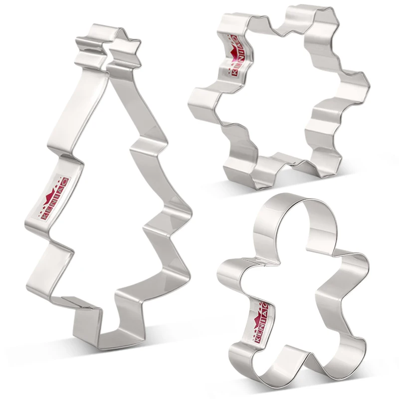 

KENIAO Christmas Cookie Cutter Set - 3PC - Christmas Tree,Snowflake,Gingerbread Man Biscuit and Fondant Cutters -Stainless Steel