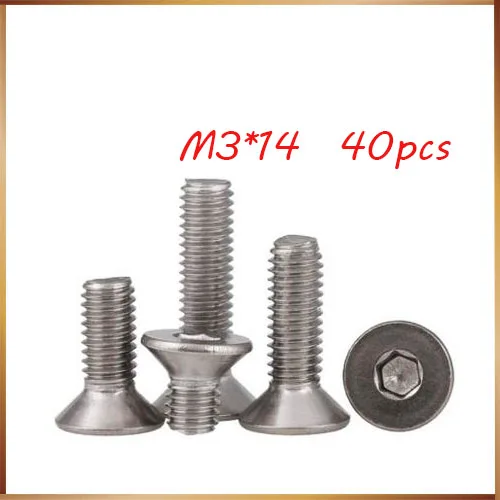 

Free shipping 40pcs M3*14mm Stainless steel Flat Screws Inner Hexagon Socket Countersunk Head Screw stainless nails,bolts