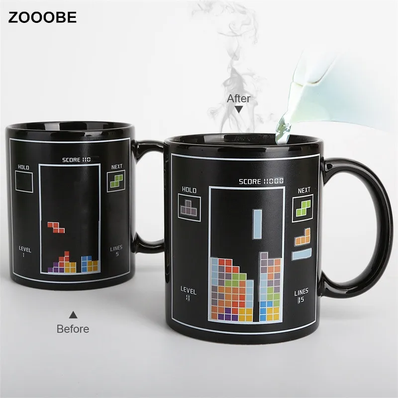 

ZOOOBE Heat Changing Color Tetris Coffee Milk Cup Mugs Creativity Heat Reactive Ceramic Coffee Cups Best Gift Drop Shipping