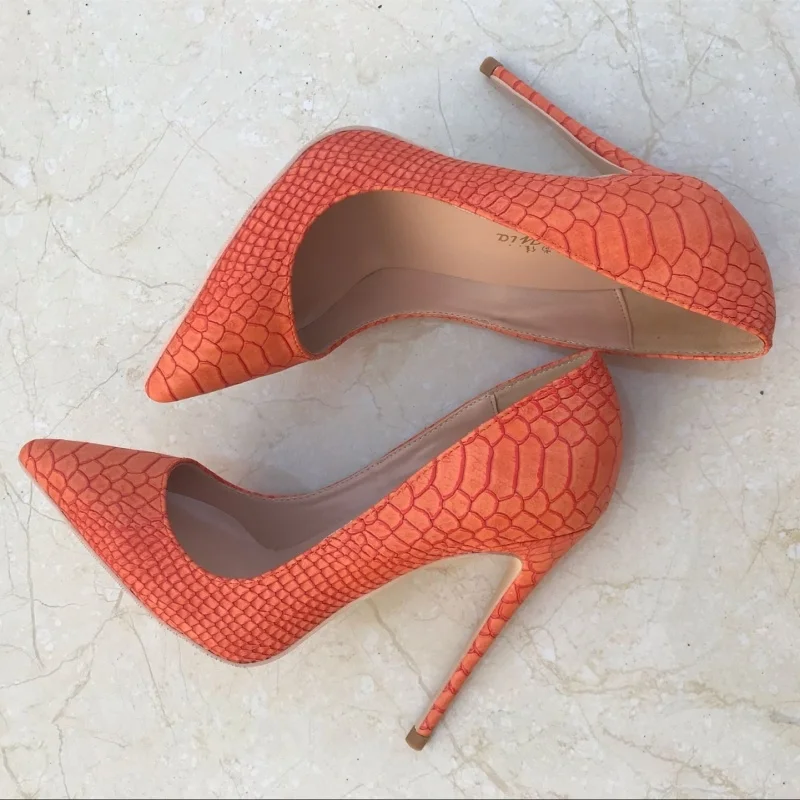 Stylesowner/оранжевые пикантные женские туфли на высоком каблуке; туфли с острым закрытым носком; вечерние туфли на тонком каблуке 12 см; Новинка года; сезон весна