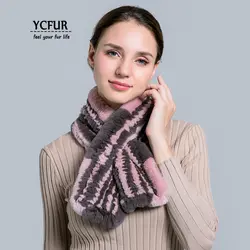 YCFUR зимний шарф Для женщин вязки реального кролика Рекс Меховые Шарфы для Для женщин Мягкий теплый шею шарф шарфы платки женские