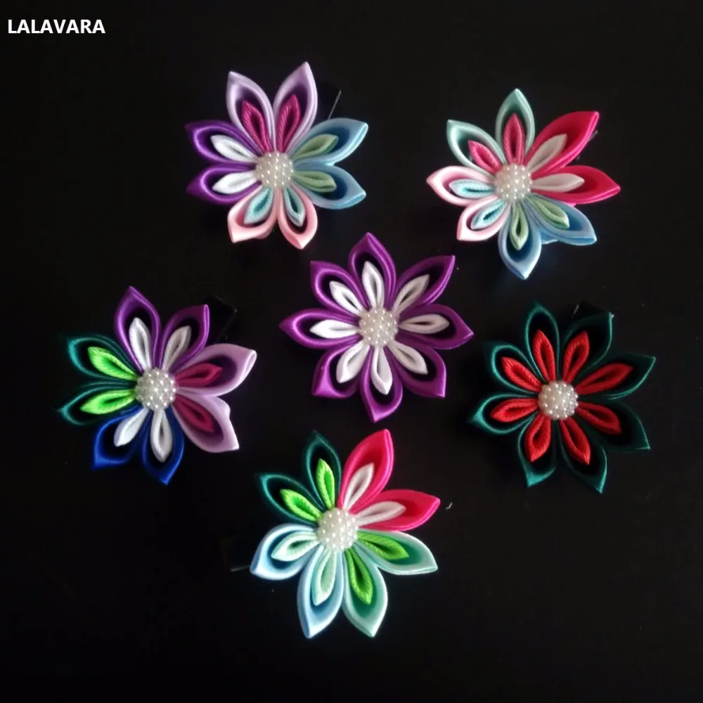 LALAVARA 10 шт. радужные заколки kanzashi цветы Детские аксессуары для волос для девочек декоративные заколки