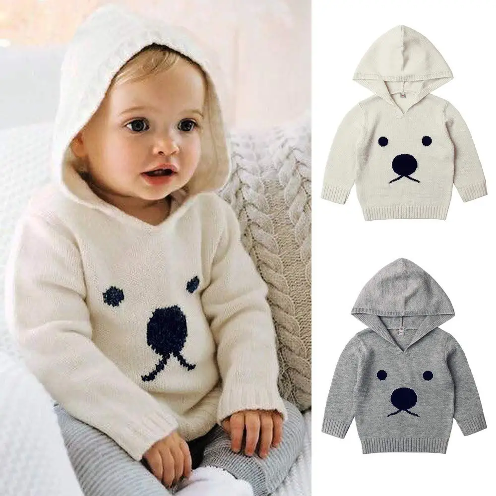 Knitted Sweater for Newborn Baby Boys Girls Clothes Infant Cartoon Bear Outerwear Toddler Hooded Sweater for Baby 6M 12M 2T 3T