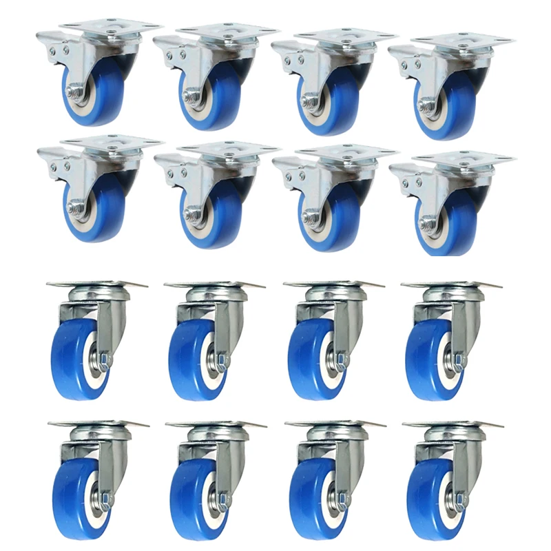 8 Pack 2 inch Caster Wheels Swivel Plate Casters on Blue Wheels