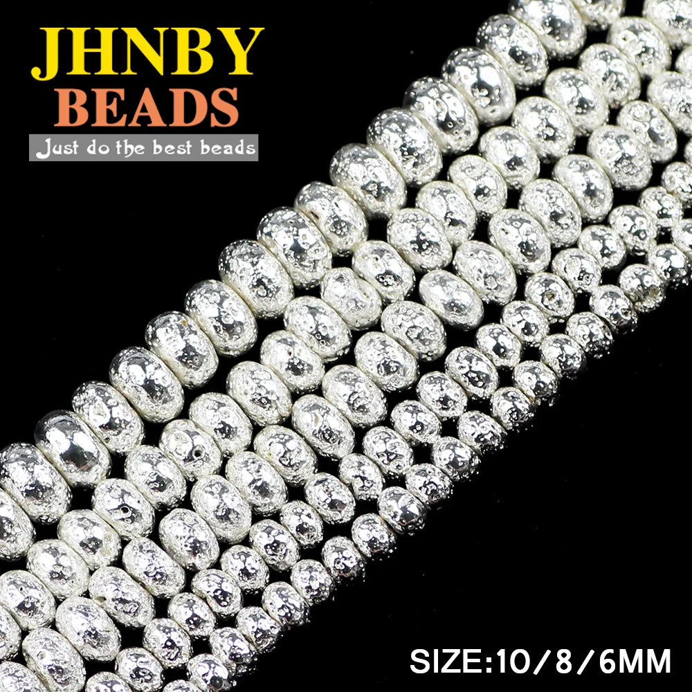 JHNBY White gold Natural Lava Stone 6/8/10MM DIY Accessories Flat Round Silvers Loose beads for Jewelry Necklace bracelet making | Украшения