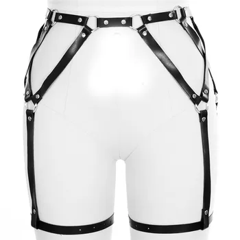 

SEXY HARAJUKU GOTH BLACK LEATHER GARTER BELT Leg Stockings Suspenders Garter thigh High waist Bondage Lingerie Fashion Harness