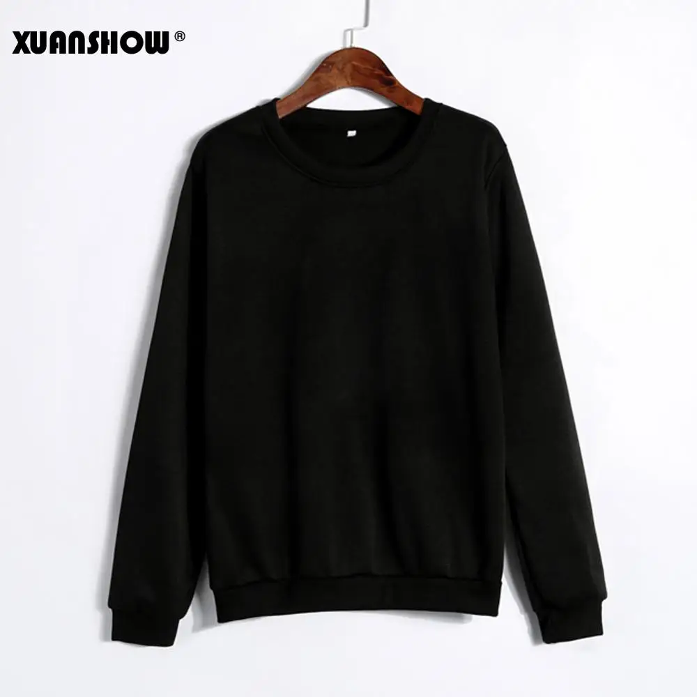 

XUANSHOW Unisex Lovers Casual Clothes Long Sleeve Black White Gray Solid Color Sweatshirts for Women Men Moletom Plus Size S-5XL
