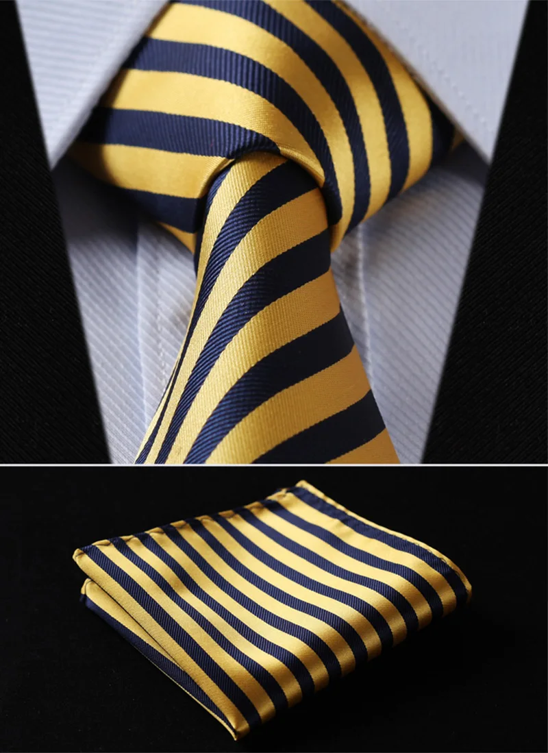 TS260Y8 Yellow Navy Blue Stripe 3.4" 100Silk Wedding Jacquard Woven